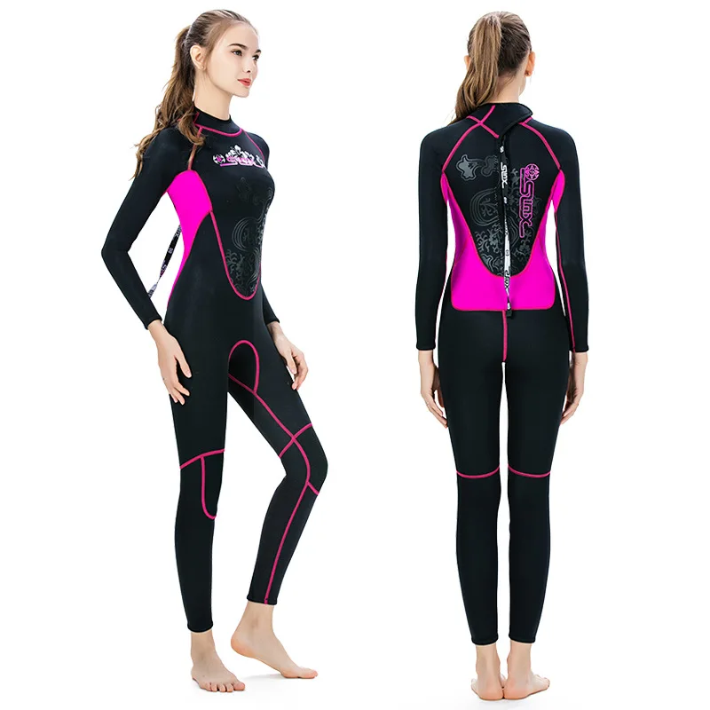 Premium CR Neoprene Wetsuit, Women One Piece Full Body Suit Scuba Diving Thermal Wetsuit in 3mm Back Zip Long Sleeve Dive Suit