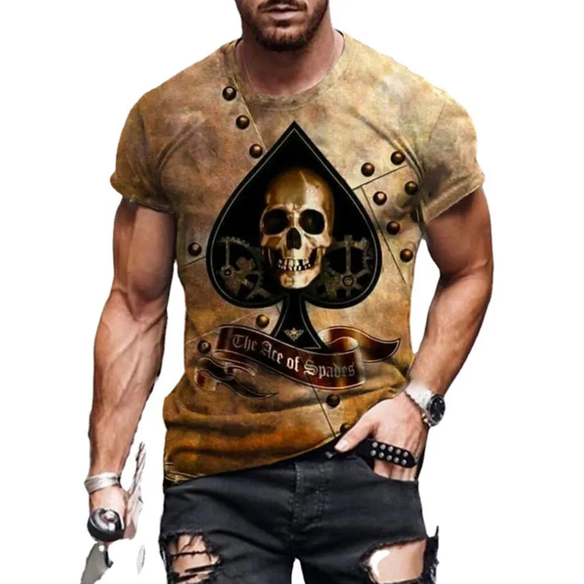 

2021 Harajuku Large Size Short Sleeve Camisetas Summer Playing Card Print T-Shirt for Men Street Youth Retro Collars