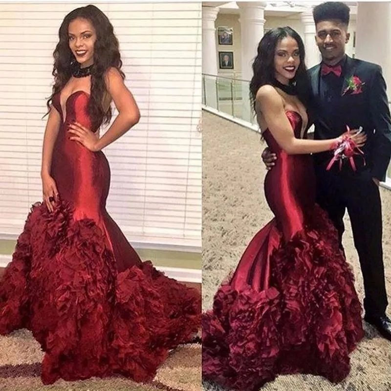 Promo vestido de 15 aos Prom abendkleider kristall Ruffles Burgundy Mermaid Long Evening Party Special Occasion Quinceanera Dresses