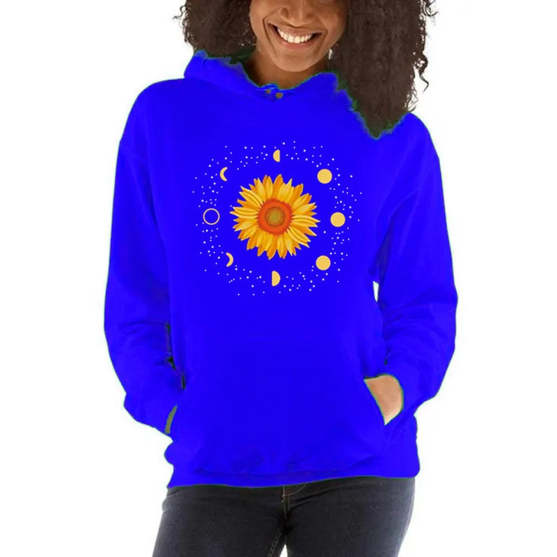 

Moon Sunflower Pattern Print Long-sleeved Hoodie Sudaderas Para Mujer Graphic Hoodies Spring/Autumn Oversized Sweatshirt