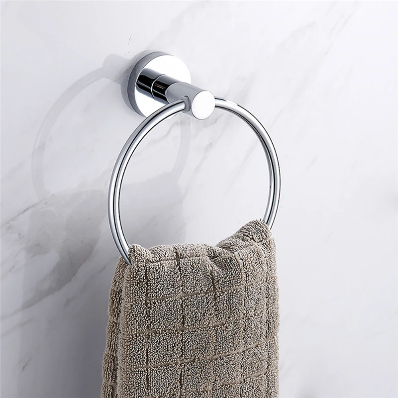 

Wall-Mounted Tower Ring Stainless Steel Round Towel Rack Bathroom Toitel Kitchen Storage Organizer Shelf Room Scarf Storage Ring