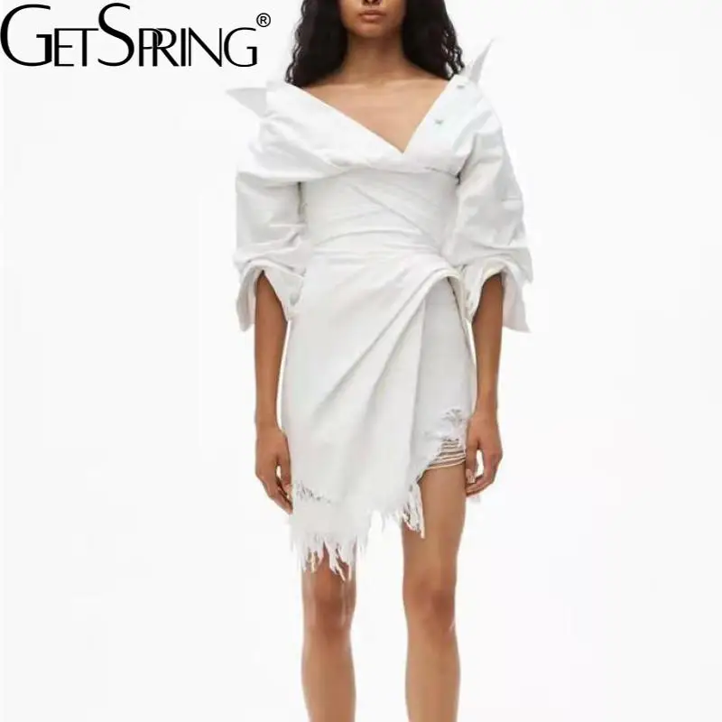 

Getspring женское платье с длинным рукавом асимметричные белые платья женские белые летние платья с кисточками женские новые модные платья 2021