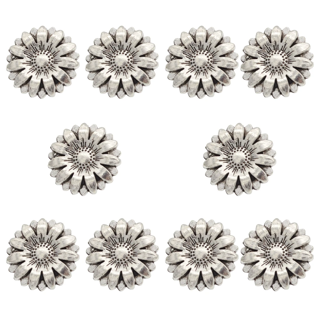 10pcs 5/10 шт. металлический Подсолнух резной античное серебро одежда кнопки, творчество, поделки швейная Для женщин украшения из бусин аксессуары для одежды - Цвет: 10pcs