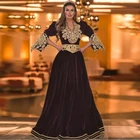 Традиционное вечернее платье, бархатное Золотое кружевное платье с аппликацией, мусульманские, дубайские, саудовские, арабские платья для выпускного вечера