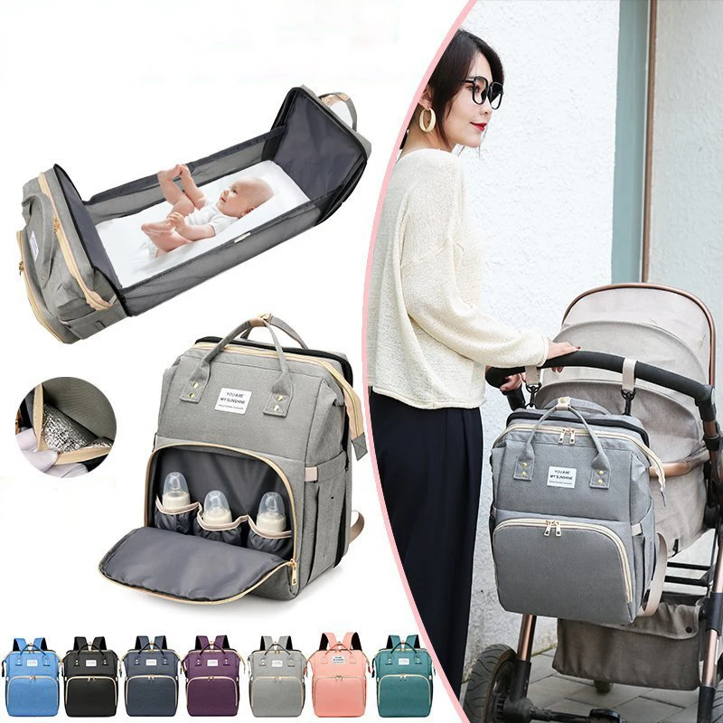 

2021 Fashion Baby Diaper Bag Backpack Portable Simple Crib Fold Moms Handbag Dads Mummy Fold Travel Backpacks Waterproof Bag