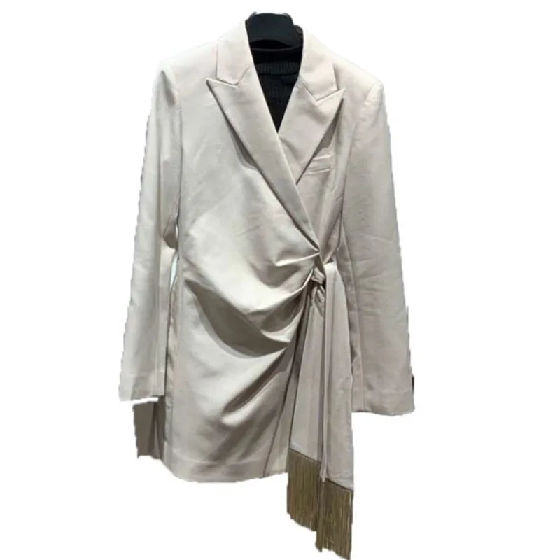 

SONDR Lace Up Tassel Minimalist Suit Top 2021 Spring Female Turn-down Collar Long-sleeved Blazer Coat Loose Asymmetrical