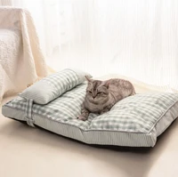 pet mat mattress soft pet bed kennel with pillow and removable washable cover warm cozy sleeping pet puppy cushion mat