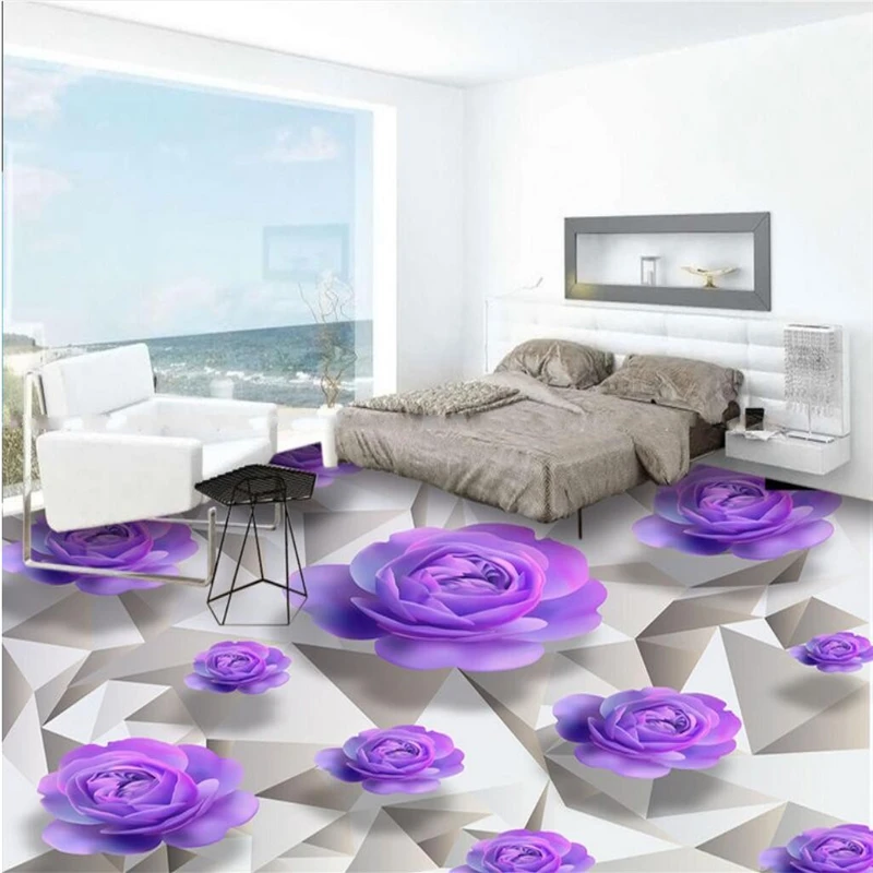 

BEIBEHANG Customize any size wallpaper fresco picture purple red rose romantic beautiful bathroom bedroom 3d floor wall paper