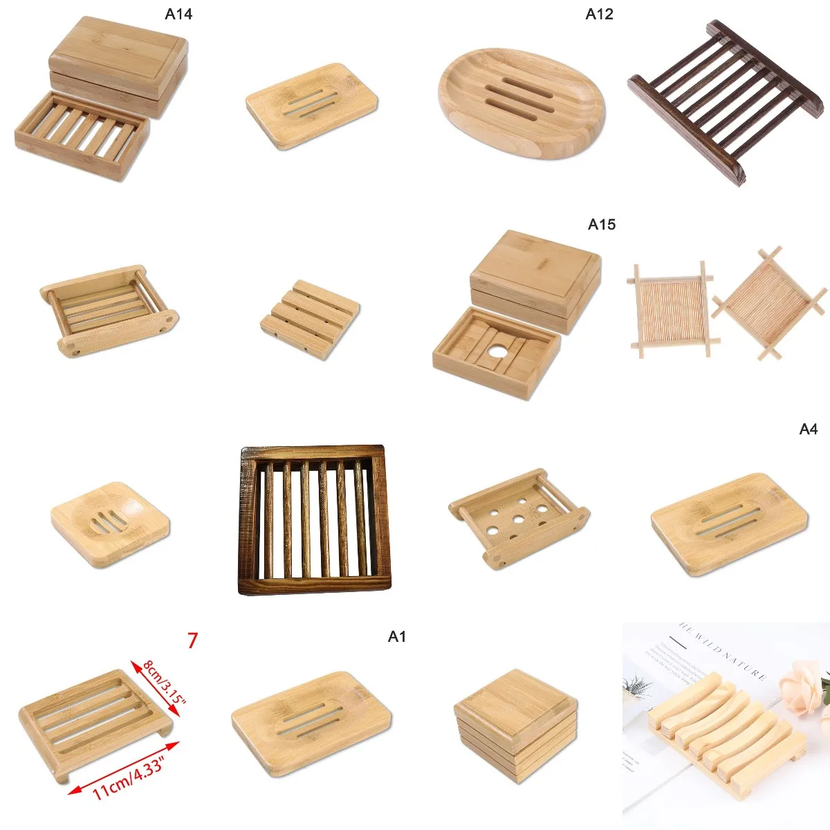 

HOT Wooden Soap Dishes Bamboo Soap Tray Holder Soap Rack Plate Box Container Portable for Home Bathroom