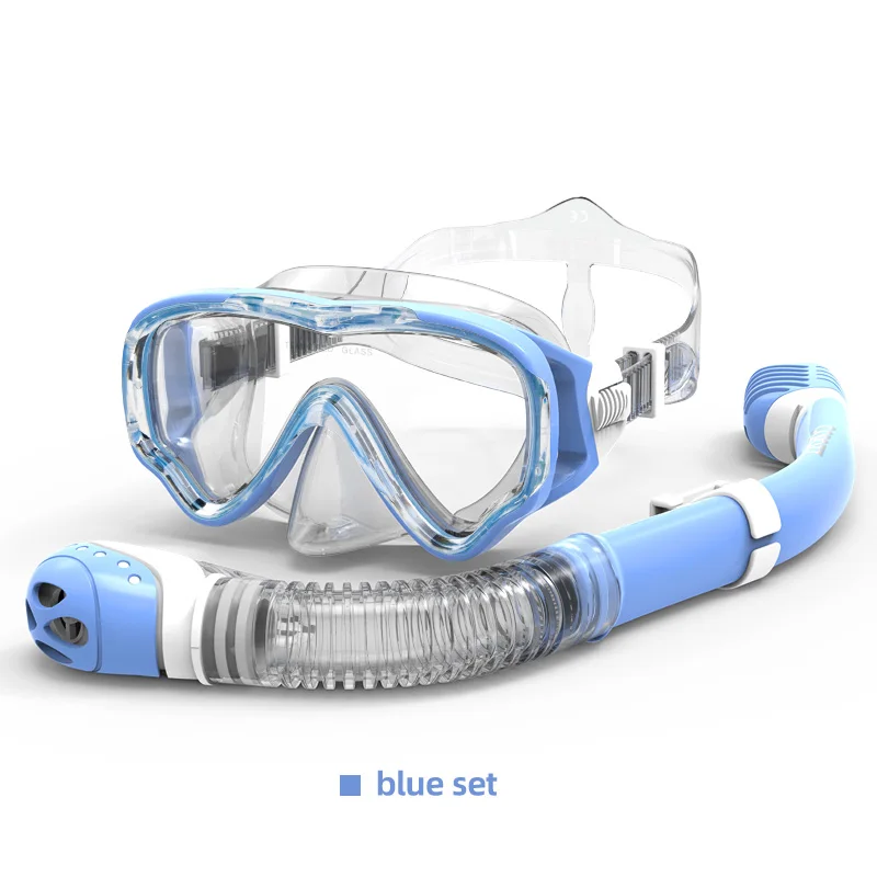blue set COPOZZ маска для дайвинга, для детей, полное лицо, HD, анти-туман, маска для подводного плавания, Набор масок для плавания, одежда для дайвинга - Цвет: blue set