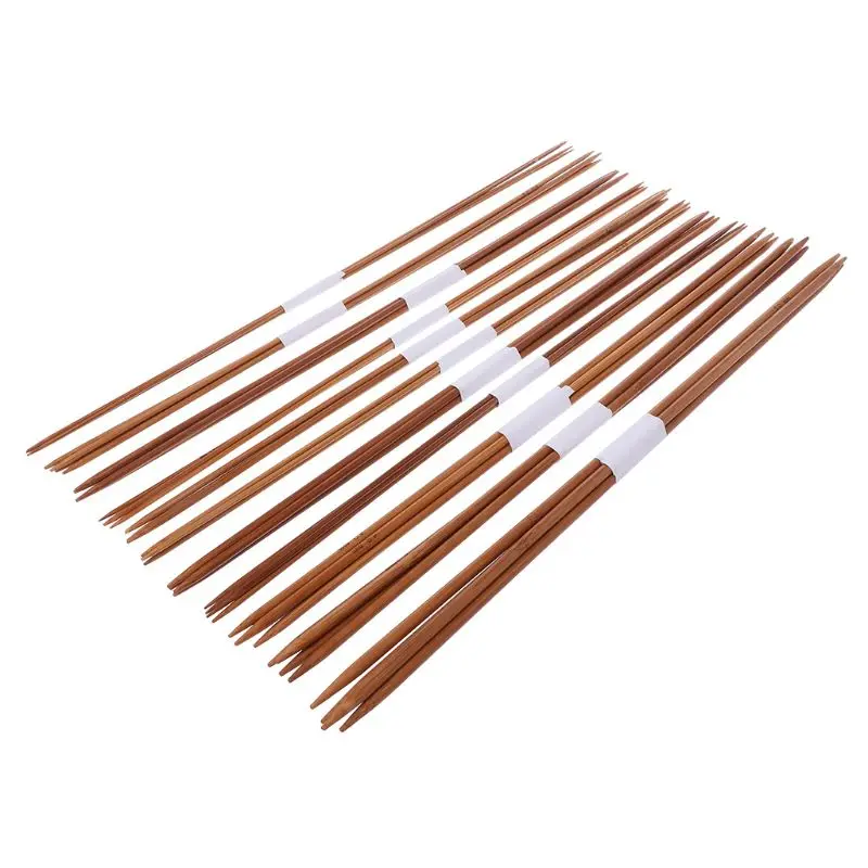 

44Pcs In 11Sizes 14.2in Smooth Carbonized Bamboo Double Pointed Straight Knitting Needles Set Knitwear DIY Tools E56C