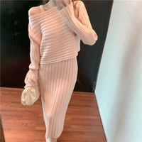 kusahiki 2021 autumn winter sweater sets elegant long sleeve pullover sweater basic knitted sling dresses korean outfit 6l929