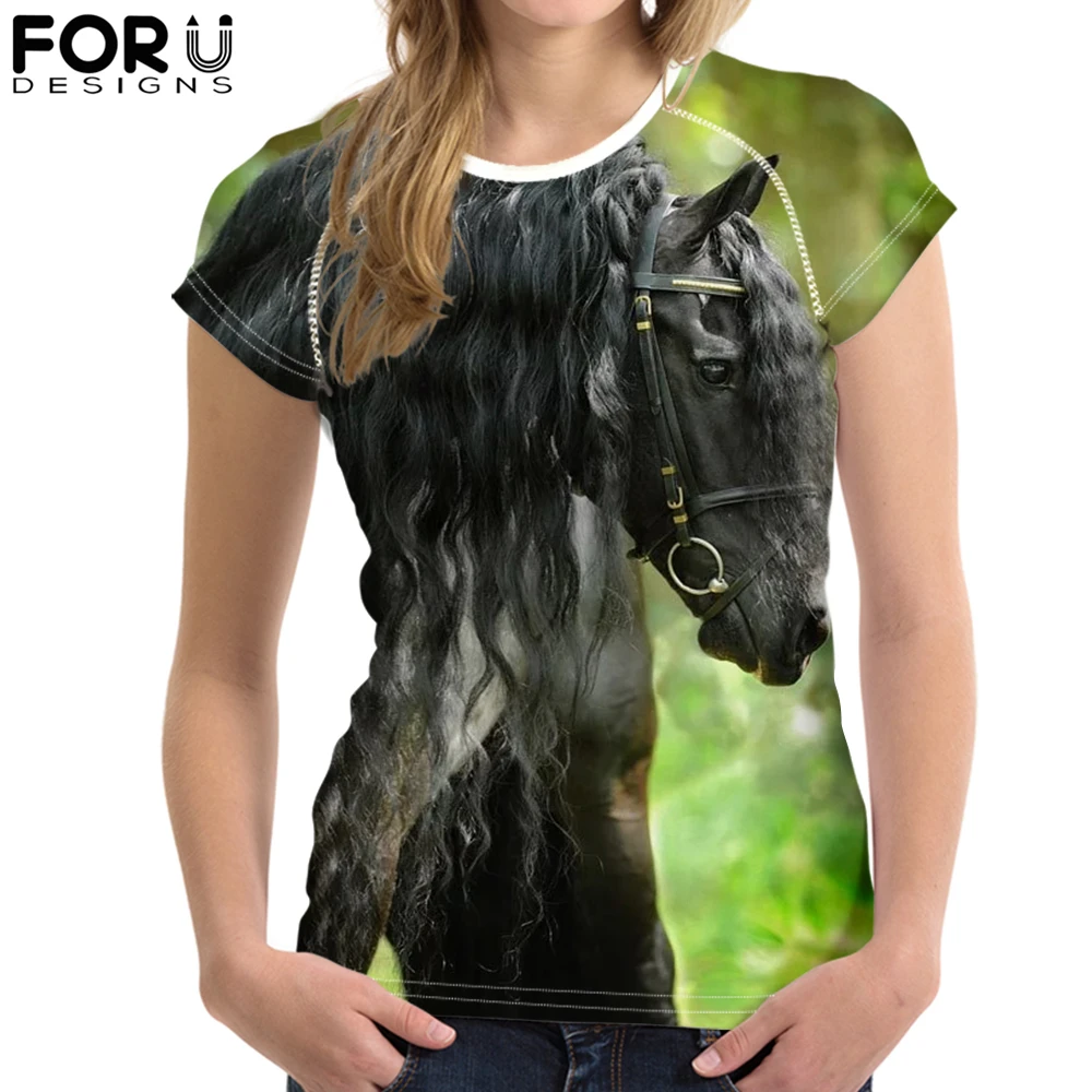 FORUDESIGNS футболка Friesian Horse для женщин топы дизайн собственного изображения на заказ
