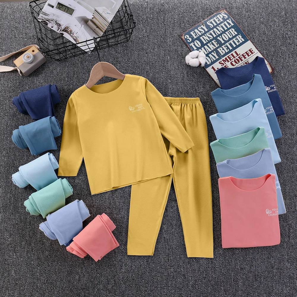 

Осенние женские комплекты, Детские однотонные топы, брюки, костюмы для мальчиков и девочек, мягкое теплое нижнее белье для детей