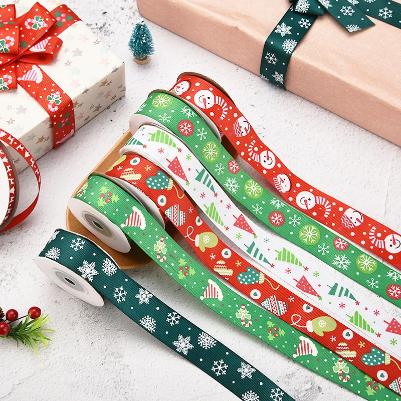 

Christmas Decoration Ribbon 2.5cm Set Gift Wrapping Wedding Decoration Hair Bows Bowknot Ribbon Printed Grosgrain Ribbons