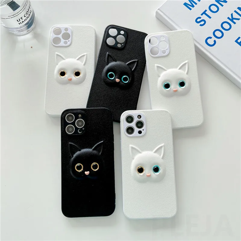 Cute 3D Cat Phone Case For iPhone i12 mini 12 11 Pro Max 7 8 Plus SE 2020 X XR XS Full Protection Coque Soft Leather Shell | Мобильные