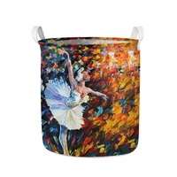 large laundry basket oil painted ballet girl print folding dirty clothes storage hamper with handles polyester toys container