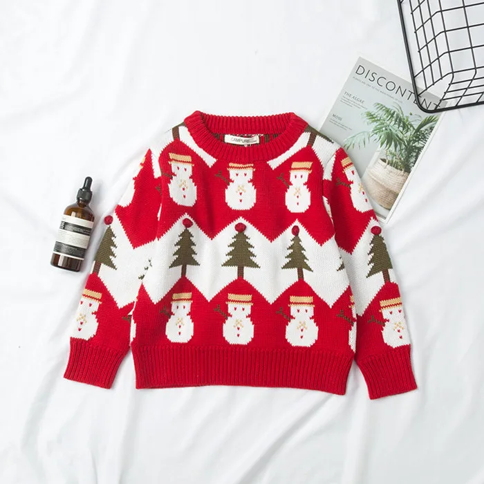 Красный New Autumn and Winter Cotton Knit Christmas Sweater Mommy and Me Clothes Family Matching Clothes - Цвет: Красный