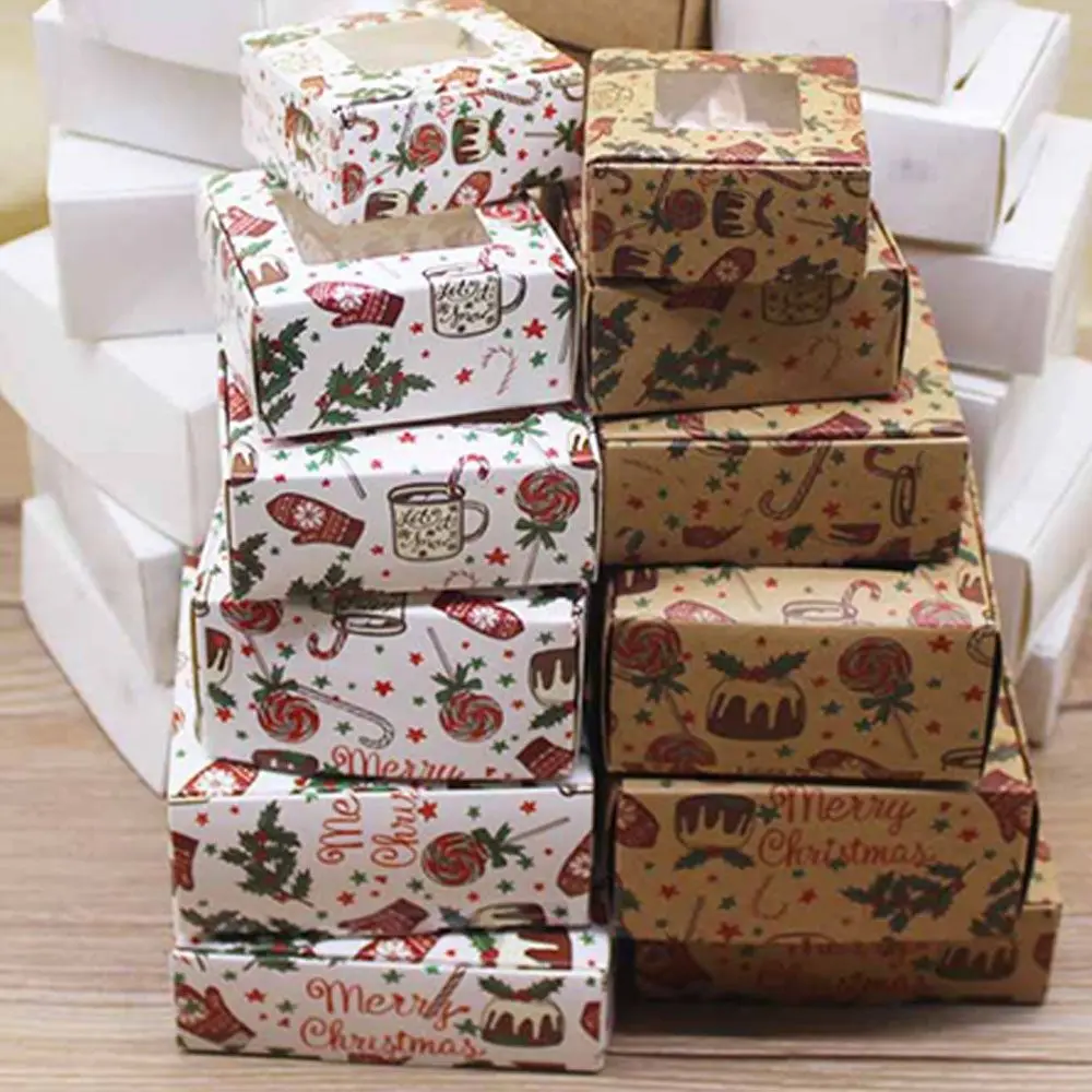 

1Pc New Multi-Size Christmas Gifts Box DIY Package Box Kraft Window Paper Box For Candy High Quality Wedding Supplies