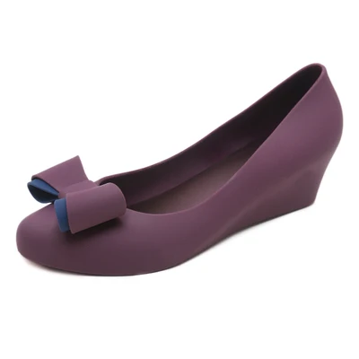 512-purple EOEODOIT/прозрачная обувь на танкетке; женская обувь для дождливой погоды; сандалии на среднем каблуке, визуально увеличивающие рост; прозрачные сандалии с бантом без застежки; сезон лето; коллекция года - Цвет: 512-purple