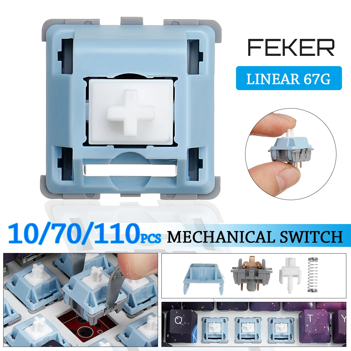 

FEKER Switch 3 Pin Undefined DIY 110 Keys Airy Mechanical Switchlike Tealios 67g Linear for Mechanical Keyboard
