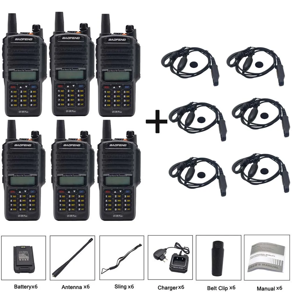 add 6earp 6 шт. Высокая мощность Baofeng водонепроницаемый двухдиапазонный UV-9R плюс портативная рация Портативный 10 км дальность UV9R плюс двухстороннее радио - Цвет: add 6earp