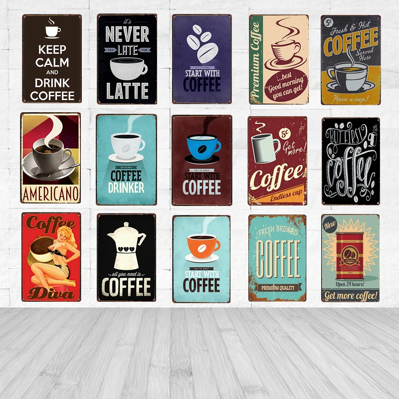 

Drink Coffee Metal Poster Bars Kitchen Pub Cafe Wall Decor Retro Wall Stickers Vintage Metal Tin Signs Wall Art Plate Plaques