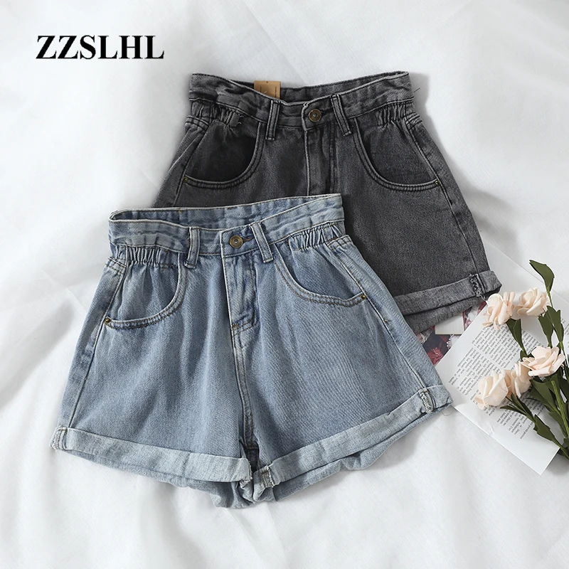 

New 2020 Summer High Waist Denim Shorts Women Casual Loose Ladies Fashion Plus Size Elastic Waist Wide Leg Short Jeans Female