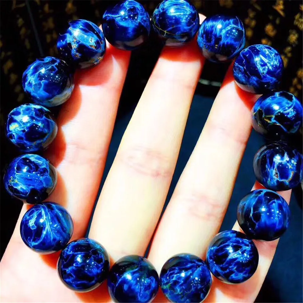 

13mm Top Natural Blue Pietersite Bracelet For Woman Lady Man Crystal Gift Cat Eye Round Beads Energy Stone Stretch Jewelry AAAAA