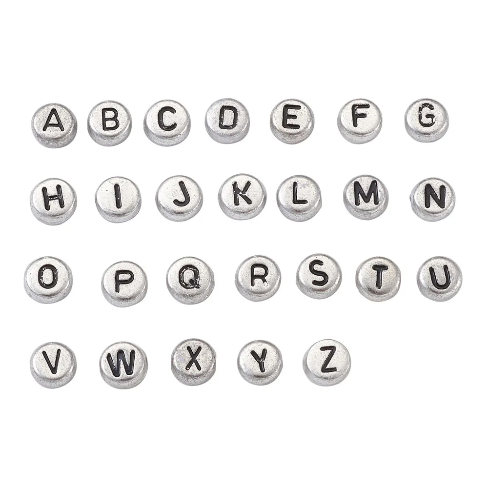 

598pcs/set Silver Color Plated Acrylic Alphabet Beads Letter A~Z Flat Round Bead For jewelry making DIY Bracelet Necklace Decor