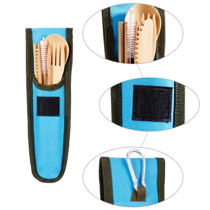 Бамбуковый дорожный набор столовых приборов Бамбуковая вилка нож ложка палочки