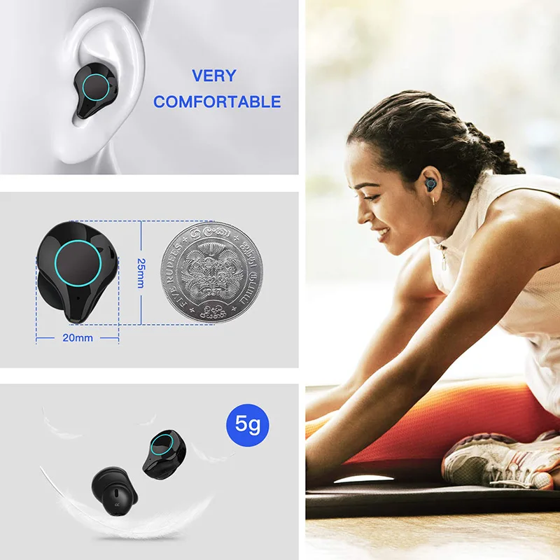 TWSearphone R6 Wireless Handfree Headphone Bluetooth 5.0 Earphone HD 8D Sport Stereo Earbuds With Micphone LED Display VS QCY |