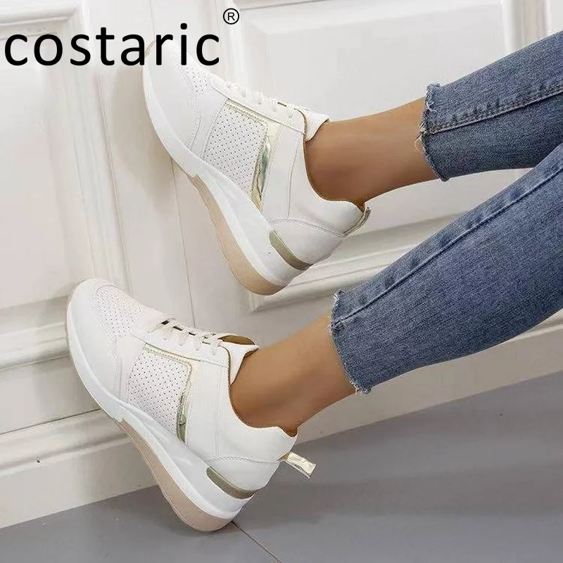 

Spring Casual Sneakes Wedges Woman 2021 Lace Up Platform Women's Vulcanize Shoes Breathable Comfy Women High Heels Shoes
