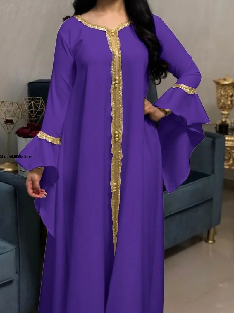 Eid Dubai Abaya платье Jalabiya для женщин Модный с расклешенными рукавами мусульманский