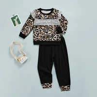 girls boys pants sets leopard print long sleeve tops with elastic waist pants casual outfit baby kids fashion spring autumn sets