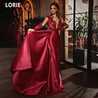 Элегантное Атласное Вечернее платье LORIE для женщин, бордовое кружевное платья знаменитостей, Русалка с аппликацией и длинным рукавом