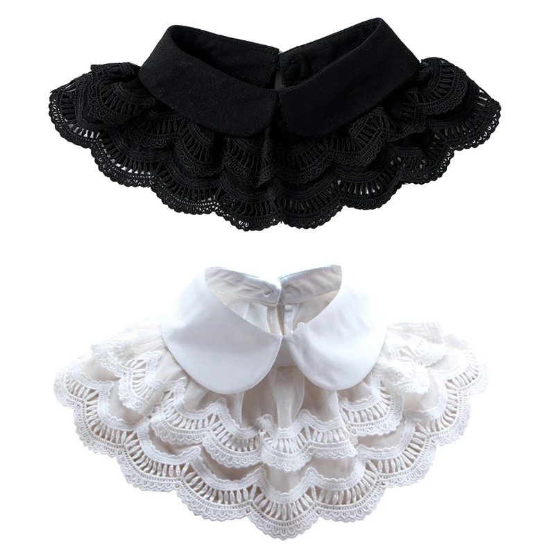 

Women Double Layer Lace Chiffon Lapel False Collar Detachable Necklace Capelet 85WB