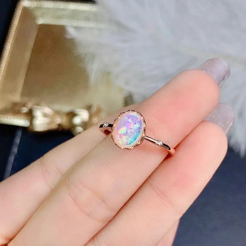 Обручальные украшения кольцо из серебра 100% пробы с натуральным опалом