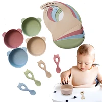 1set baby silicone feeding cartoon panda series spoon food grade silicone bowl easy to clean kids tableware toddler feeding tool