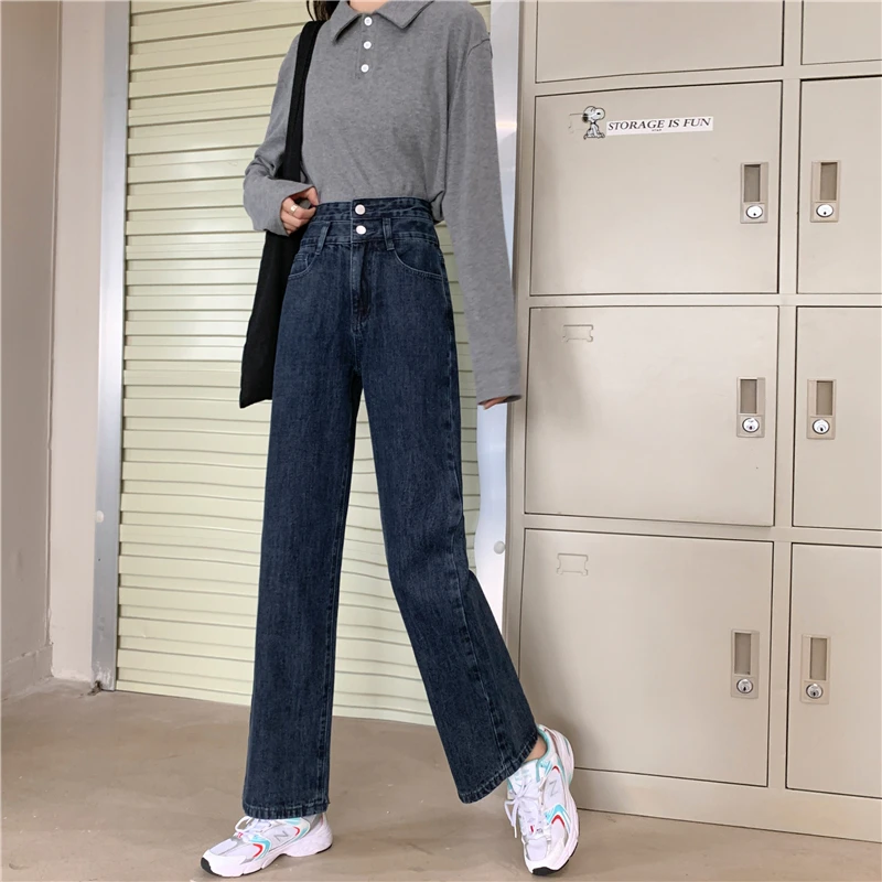 DD0524 High-waisted wide-leg jeans women's new all-match thin straight loose long pants jeans