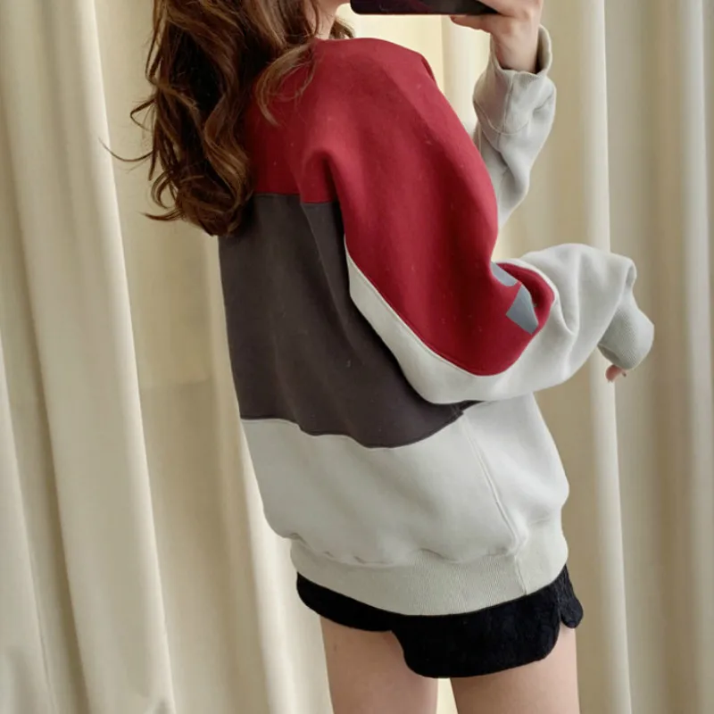 Женская толстовка с буквенным принтом свободный цветной пуловер круглым вырезом