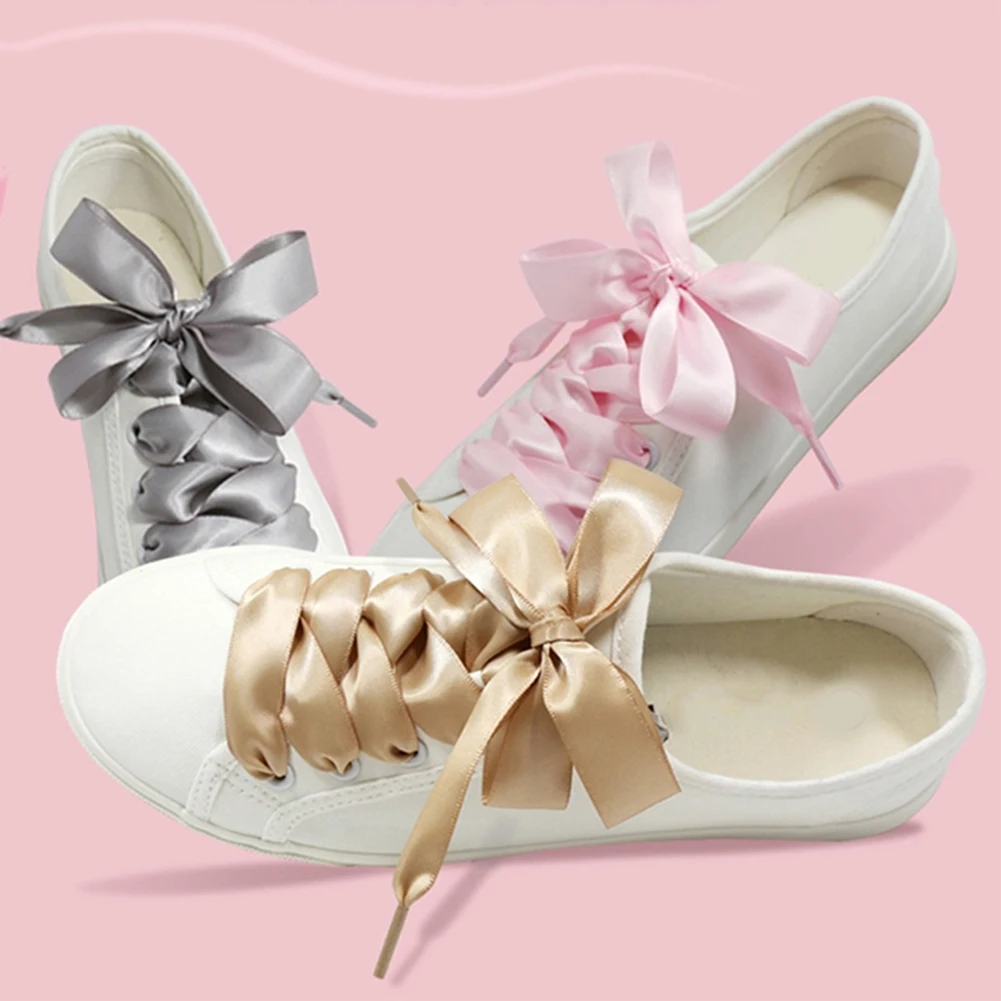 

Flat Silk Shoe Laces Satin Silk Ribbon Sneaker Shoe Satin 2021 New Light Blue Pink Fashion Shinings Strings 4Cm Wide Shoelaces