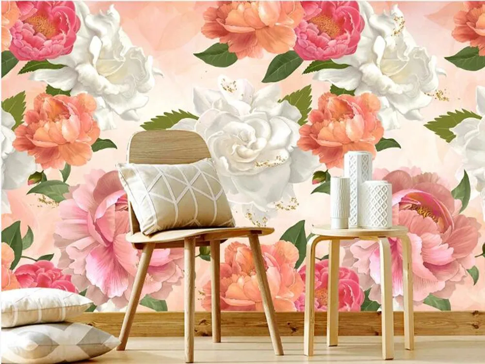 

milofi custom large wallpaper mural 3d hand-painted simple small fresh flower sofa background wall decoration painting