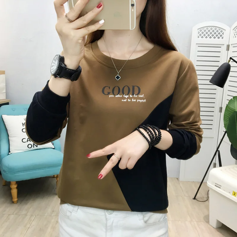 

Футболка женская свободного покроя с длинным рукавом, в стиле пэчворк