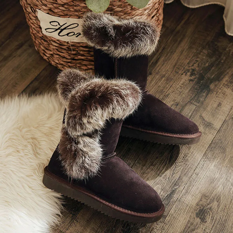 Модные женские зимние сапоги GRWG из 100% натуральной воловьей кожи с натуральным