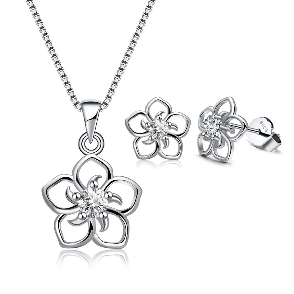 ORSA JEWELS Подлинная 925 пробы Серебряный набор украшений для женщин полый цветок форма AAA прозрачный фиолетовый синий красный CZ Ювелирные изделия SS22 - Цвет камня: Белый