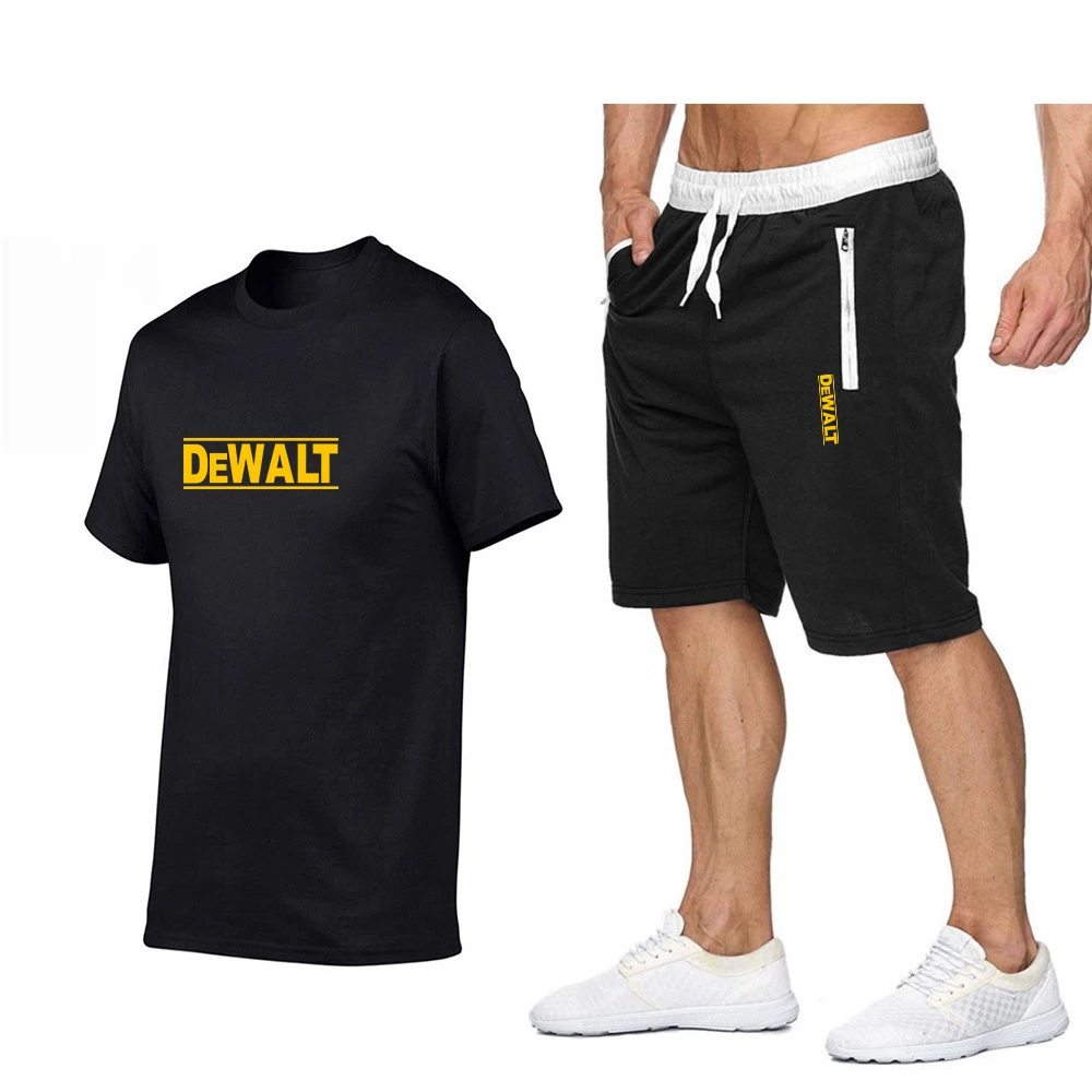 

2021 popular DeWalt printed letters clean cotton men's shirt + shorts set high quality clean cotton T-shirt