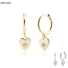 Женские серьги-подвески ANDYWEN, из серебра 925 пробы, с золотым сердцем и цирконием, с инкрустацией глаз, в стиле рок, панк, свадебные украшения, 2021