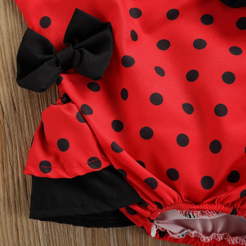 

Pudcoco 0-24M 2Pcs Baby Boys Girls Summer Sleeveless Red Yellow Polka Dot Lace-Up Bowknot Halter Pullover Romper+Headwear Outfit