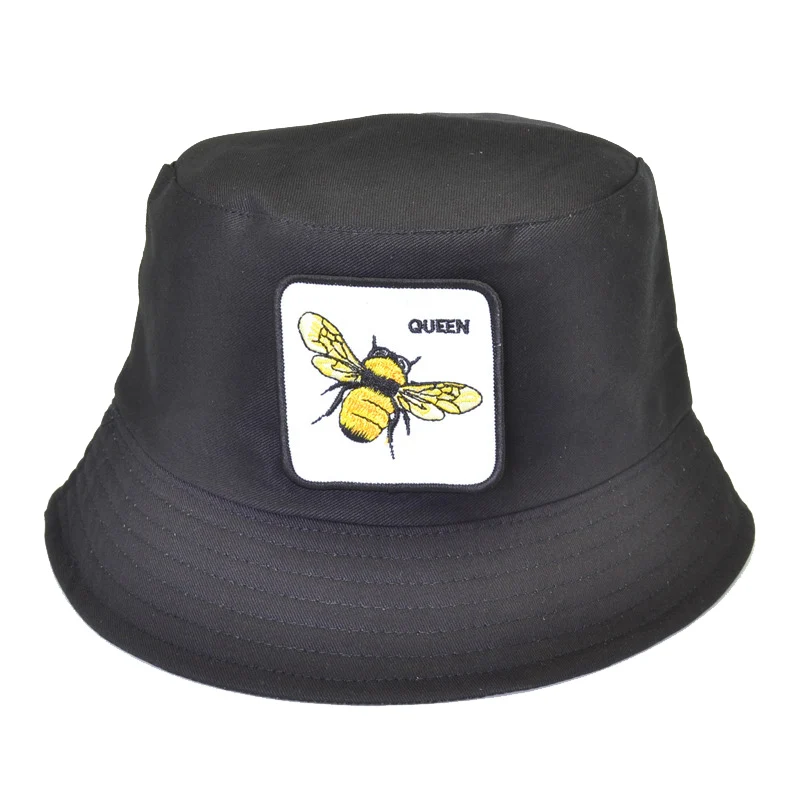 

fashion Flat fisherman hat Summer Bees Bang Embroidery Vintage Bucket Hat Men Women Hip Hop Chapeau Panama Sunhat